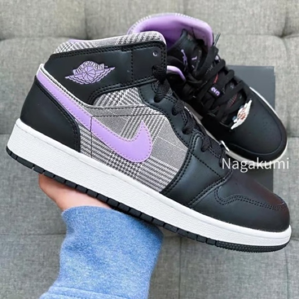 Sz Various Nike Air Jordan 1 Mid SE GS "Houndstooth